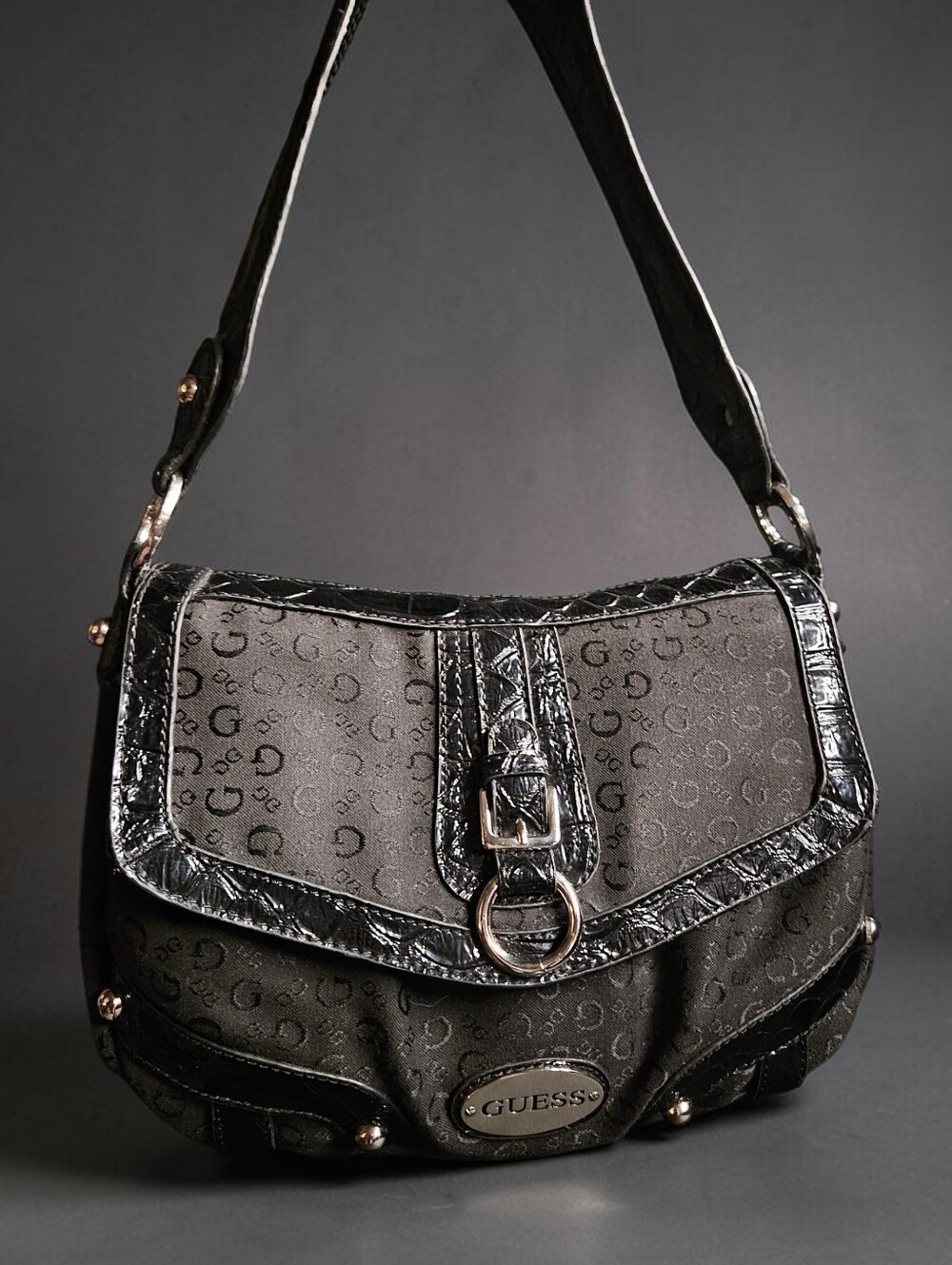 GUESS Black Vintage Monogrammed Shoulder Bag